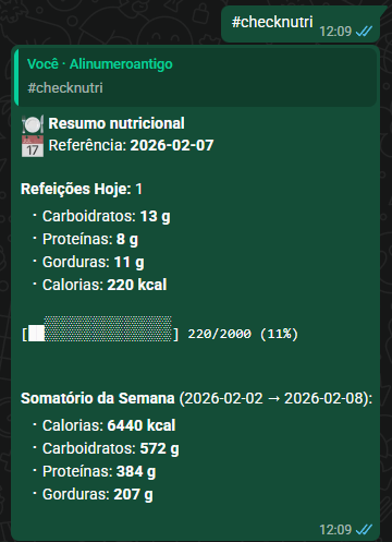 Exemplo #checknutri no WhatsApp